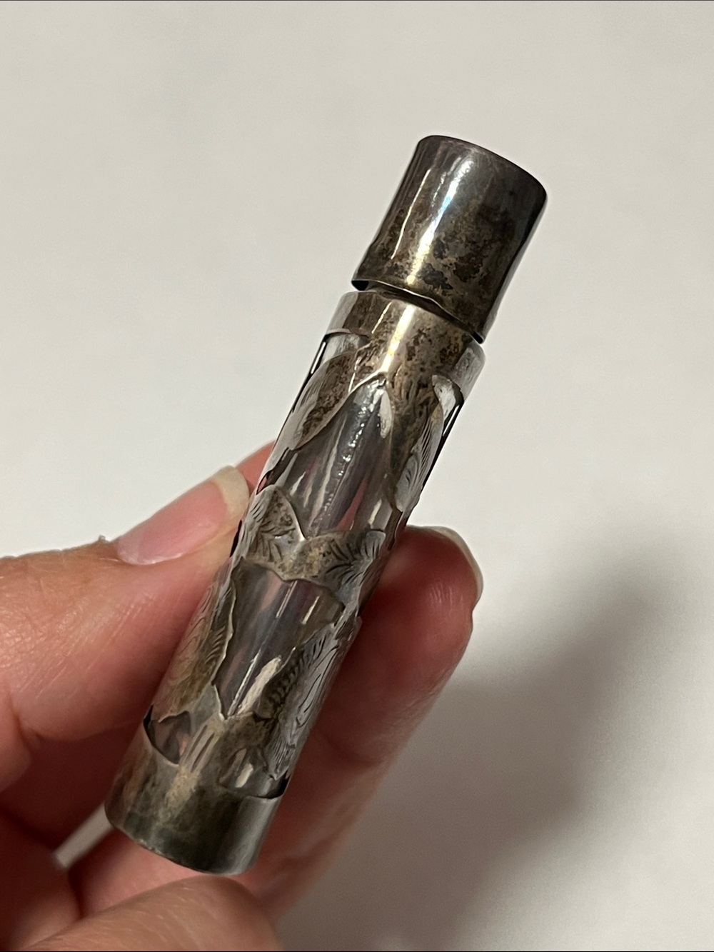 Antique Art Nouveau Sterling & Glass Vial - Picture 6 of 12